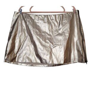 Metallic Gold Faux Leather Skirt Future Collective 3X With Side Zipper Closure